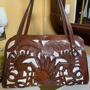 Vintage Hand Made Leather Cutout Handbag